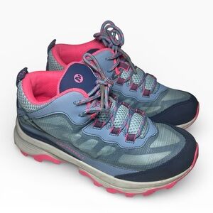 Merrell Kids Moab Speed Mid Waterproof Hiking Boot MK165213 Dusty Blue Pink Sz 4